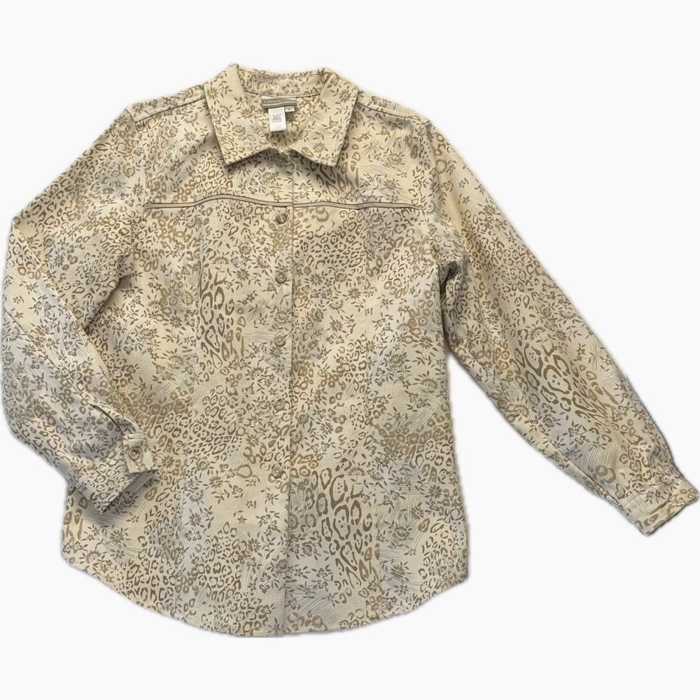 COLDWATER CREEK Cotton Jacket Women's Size L Cream Tan Blue Leopard Floral